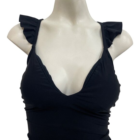 Cupshe Womens Black Ruffle Strap V-Neck One-Piece Swimsuit Size M- New - Picture 2 of 8